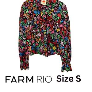 FARM Rio Women’s Blouse Tropical Garden Floral Print Size S EUC